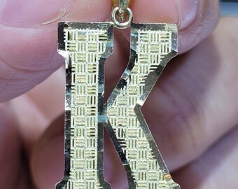 14K Gold Block Initial XL Letter K Charm Pendant