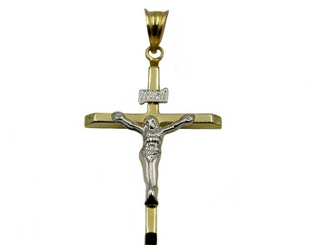 14k Two Tone Gold Crucifix Christ Pendentif