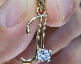 14K Yellow Gold Initial Letter J White CZ Stone Pendant