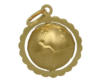 14k Yellow Gold Spinning Globe World Earth Pendant