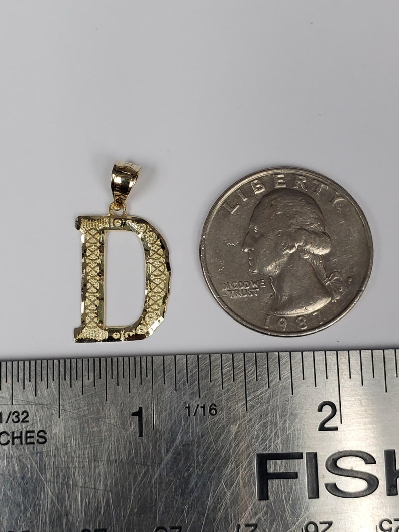 14K Gold Diamond Cut Block Initial Letter D Charm Pendant image 4