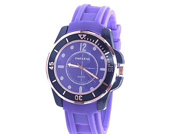 Mens Purple Dial Rubber Band Quartz Fashion Watch