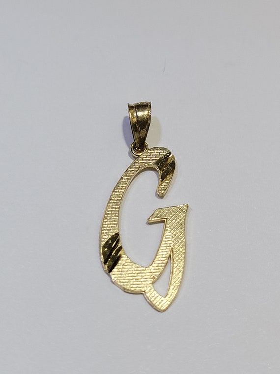 14K Gold Cursive Script Initial Letter G Charm Pendant Medium Size