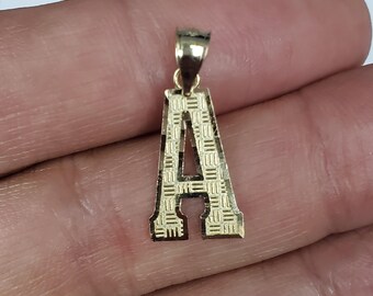 14K Gold Block Initial Letter A Charm Pendant