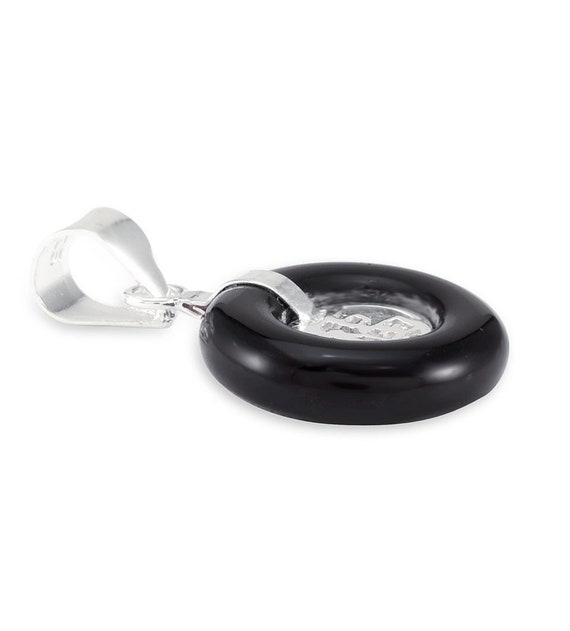 ONYX ROUND EARRING HOOP STERLING SILVER GOOD LUCK STYLE CHINESE ONYX LUCK