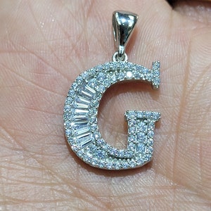 925 Sterling Silver Alphabet Letter G White CZ initial Charm Pendant image 1