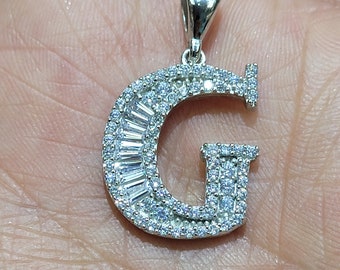 925 Sterling Silver Alphabet Letter G White CZ initial Charm Pendant