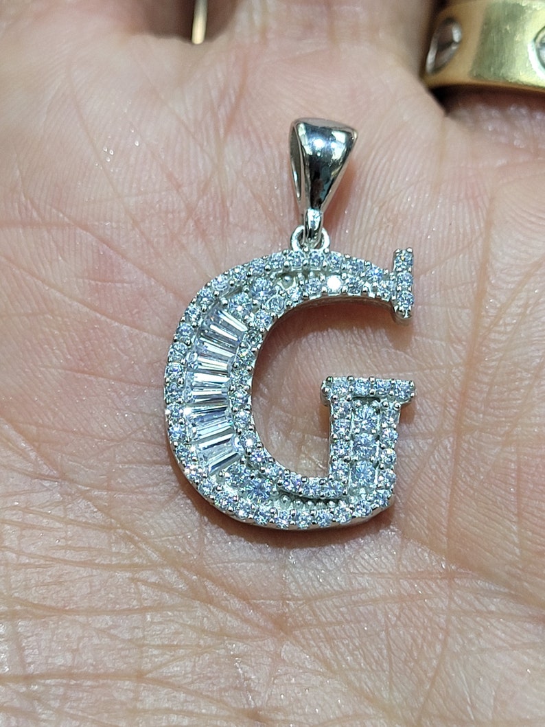 925 Sterling Silver Alphabet Letter G White CZ initial Charm Pendant image 1