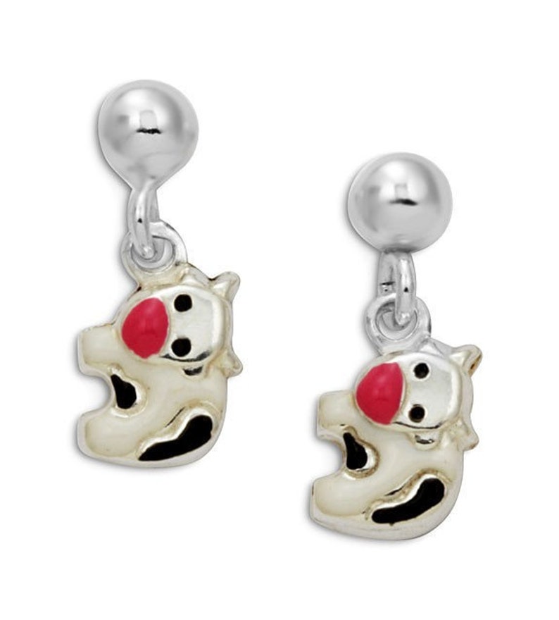 Sterling Silver Enamel Cow Dangle Stud Post Earrings