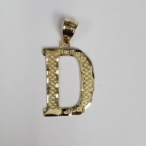 14K Gold Diamond Cut Block Initial Letter D Charm Pendant image 1