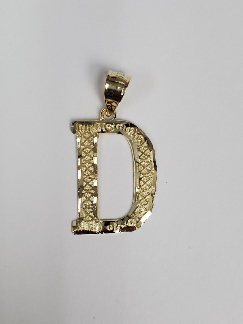 14K Gold Diamond Cut Block Initial Letter D Charm Pendant image 1