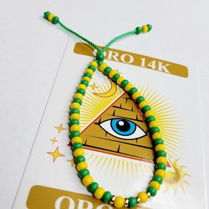 Yellow & Green Evil Eye Bracelet for Adults with Gold 14K Beads image 2