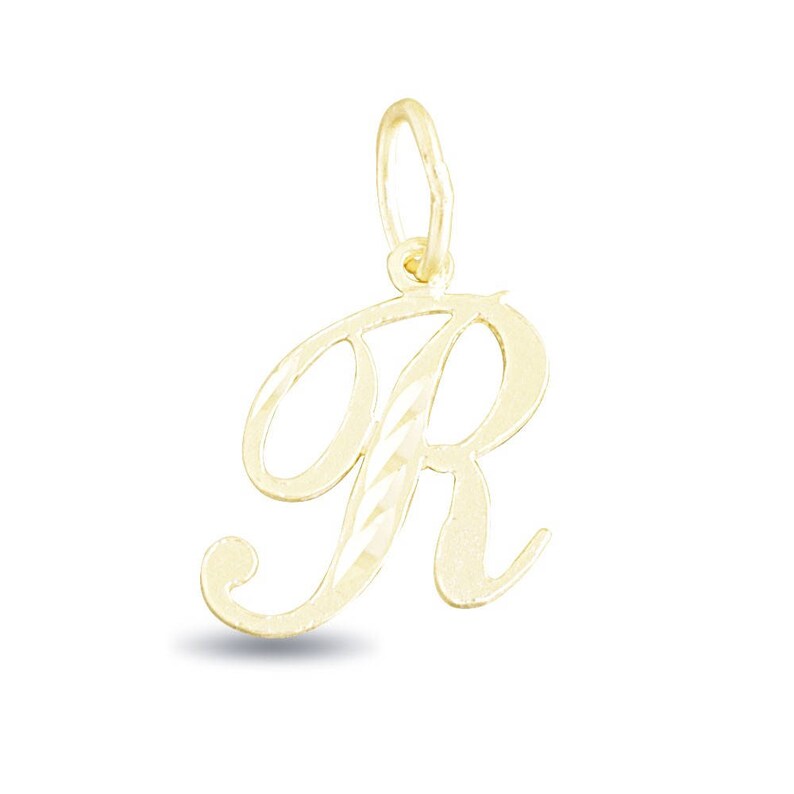 14K Gold Cursive Script Initial Letter R Charm Pendant image 1