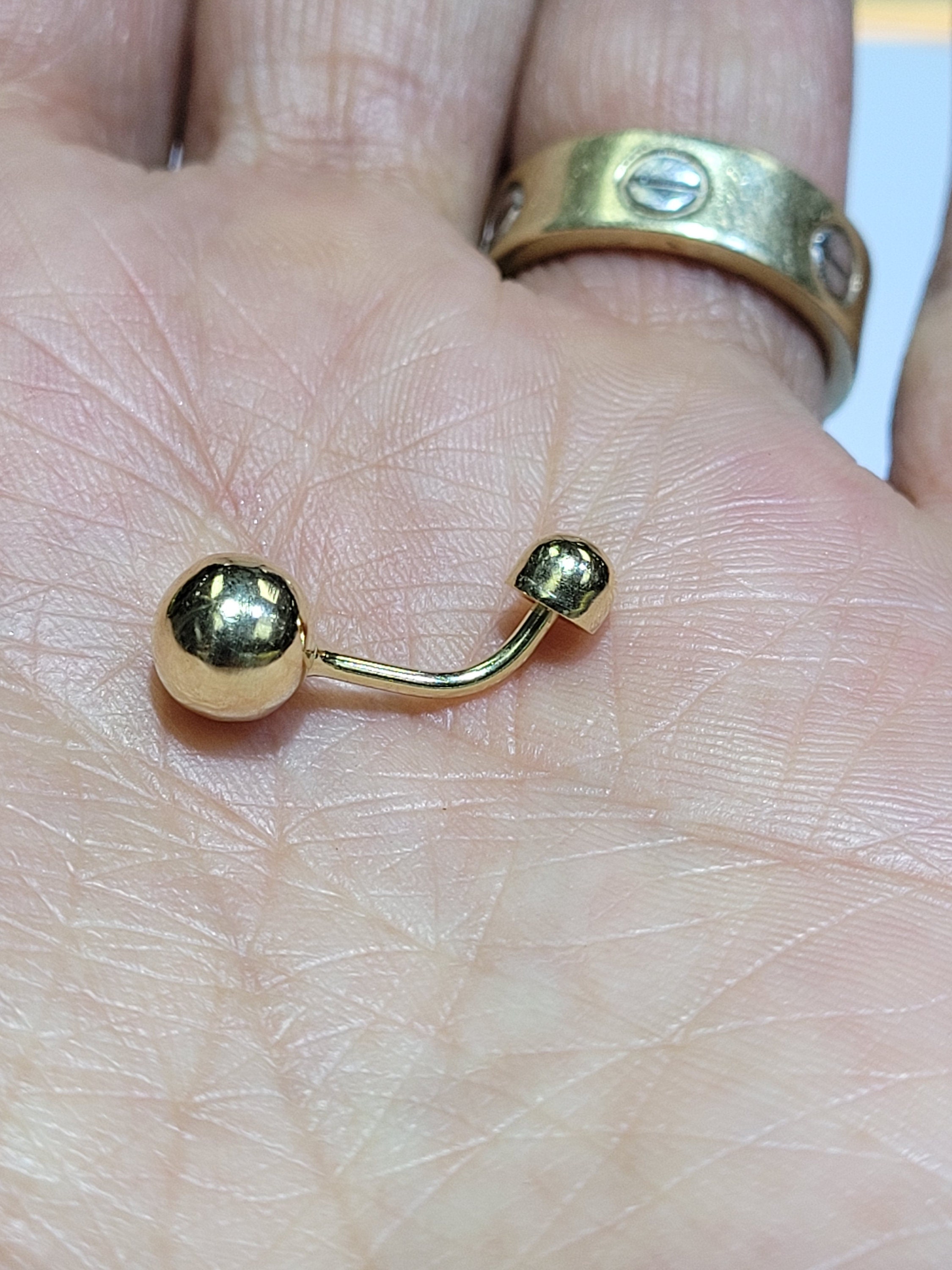 14k Yellow Gold Barbell 16g Belly Button Navel Ring Etsy