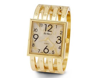 New Women’s Square Gold Tone Mother of Pearl Dial Link Bangle Watch