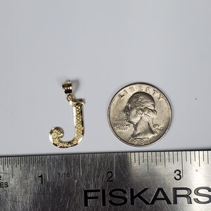 14K Gold Diamond Cut Block Initial Letter J Charm Pendant image 5