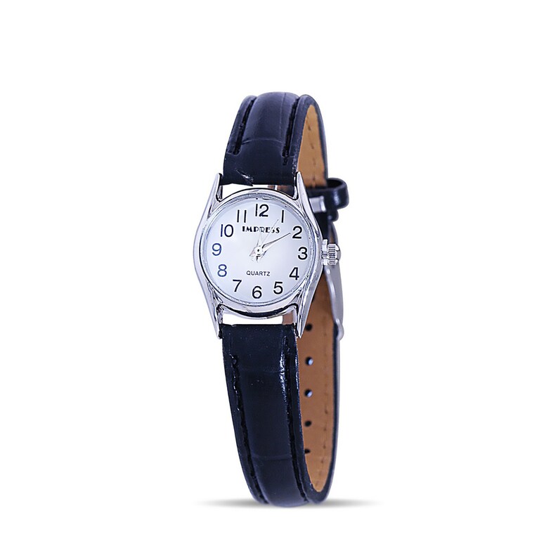 Women Round White Dial Black Leather Strap Band Classic Watch image 1