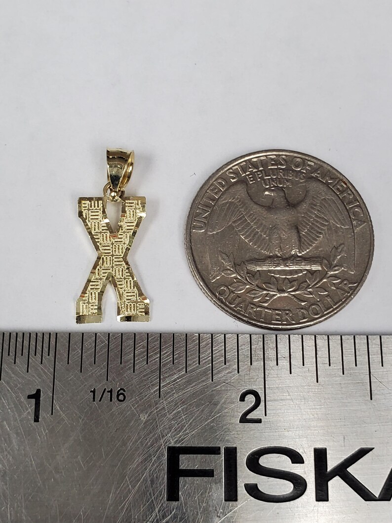 14K Gold Block Initial Diamond Cut Letter X Charm Pendant image 4