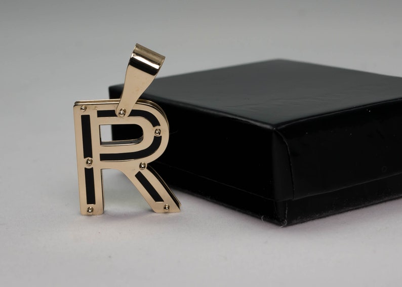 14K Gold Letter R Charm Pendant, Initial Pendant for Necklace image 1