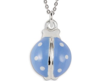 925 Sterling Silver Light Blue Enamel Lady Bug Pendant