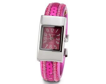 Ladies Silver Tone Pink Sequin Bracelet Quartz Watch