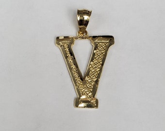 Gold Cursive V Initial Necklace V 