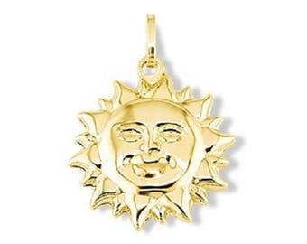 14k Italian Yellow Gold Sun Shine Smile Puffy Pendant