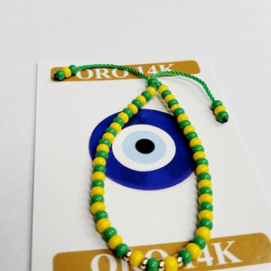 Yellow & Green Evil Eye Bracelet for Adults with Gold 14K Beads image 3