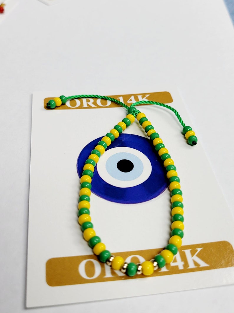 Yellow & Green Evil Eye Bracelet for Adults with Gold 14K Beads image 3