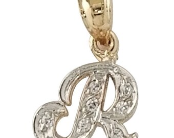 14K Gold Initial Letter R Pendant Charm Initial Pendant Necklace