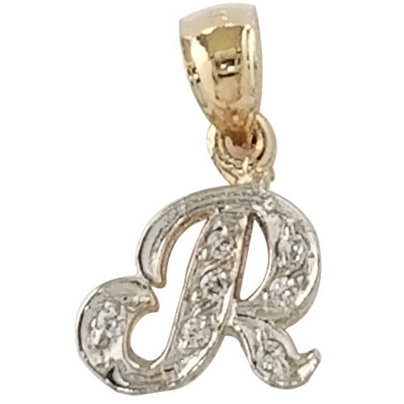 14K Gold Initial Letter R Pendant Charm 