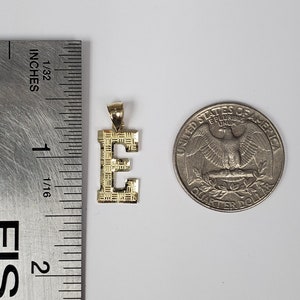 14K Gold Block Initial Diamond Cut Letter E Charm Pendant image 3