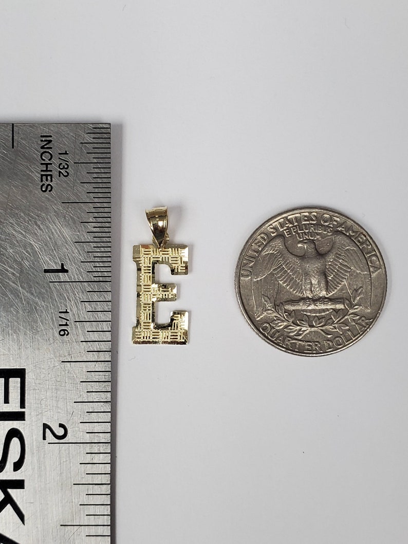 14K Gold Block Initial Diamond Cut Letter E Charm Pendant image 3