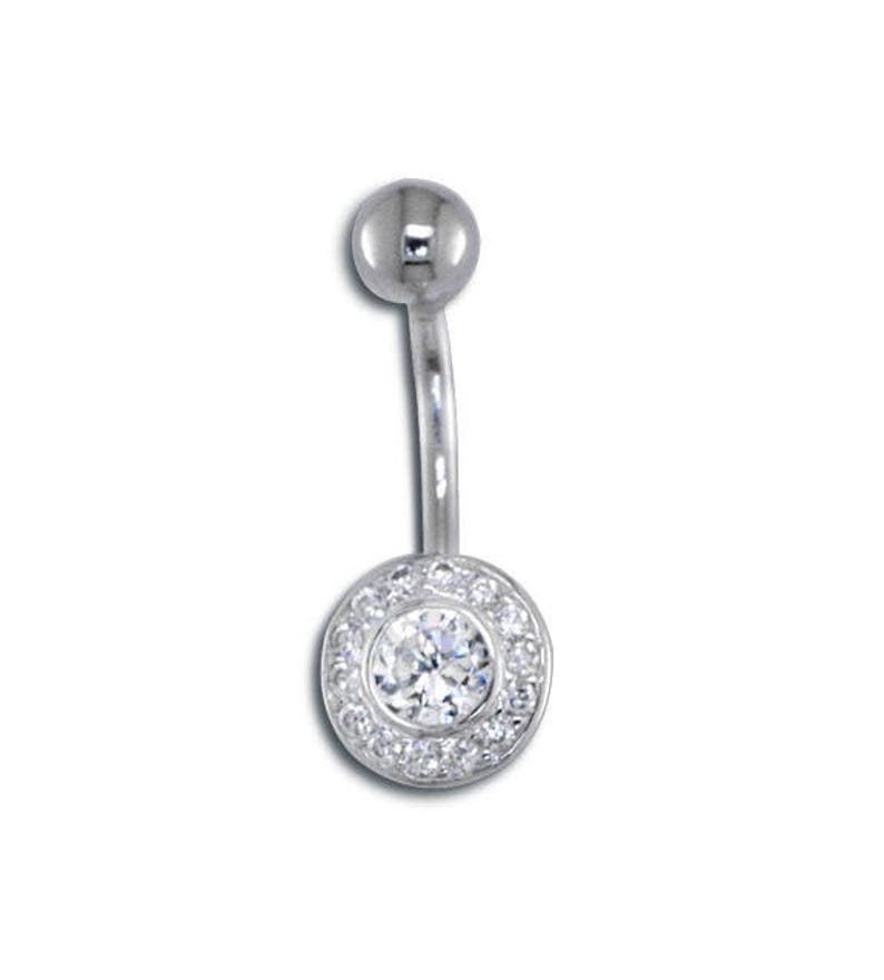 925 Sterling Silver Round Circle CZ 14g Belly Button Ring image 1