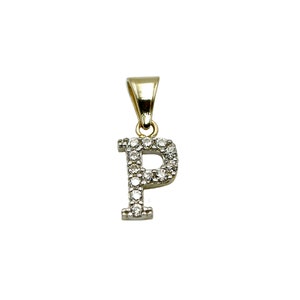 14K Yellow Gold Initial Letter P White Diamond CZ Stone Pendant image 1