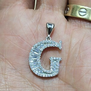 925 Sterling Silver Alphabet Letter G White CZ initial Charm Pendant image 3