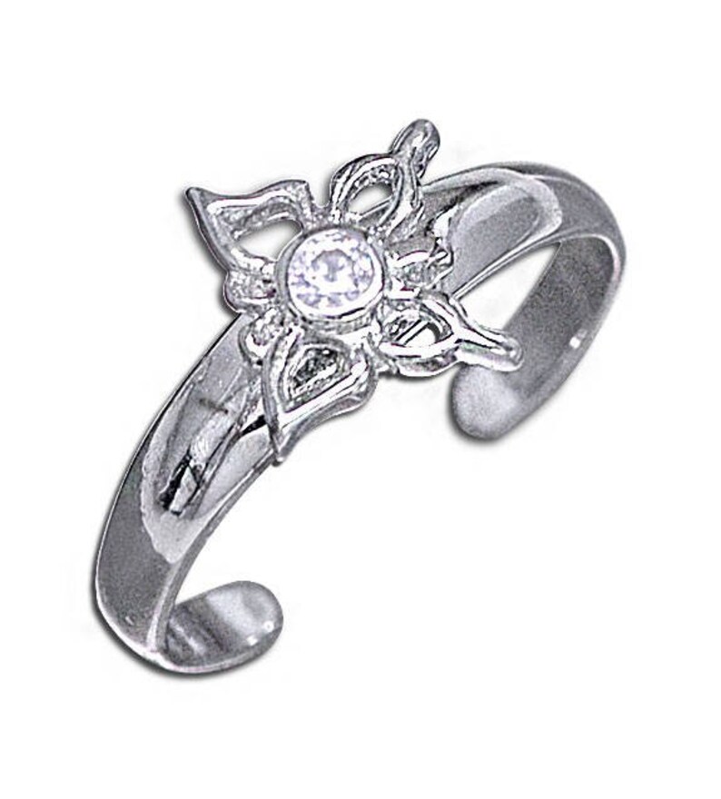 925 Sterling Silver Diamond CZ White Stone Rotation Moving Butterfly Toe Ring image 1