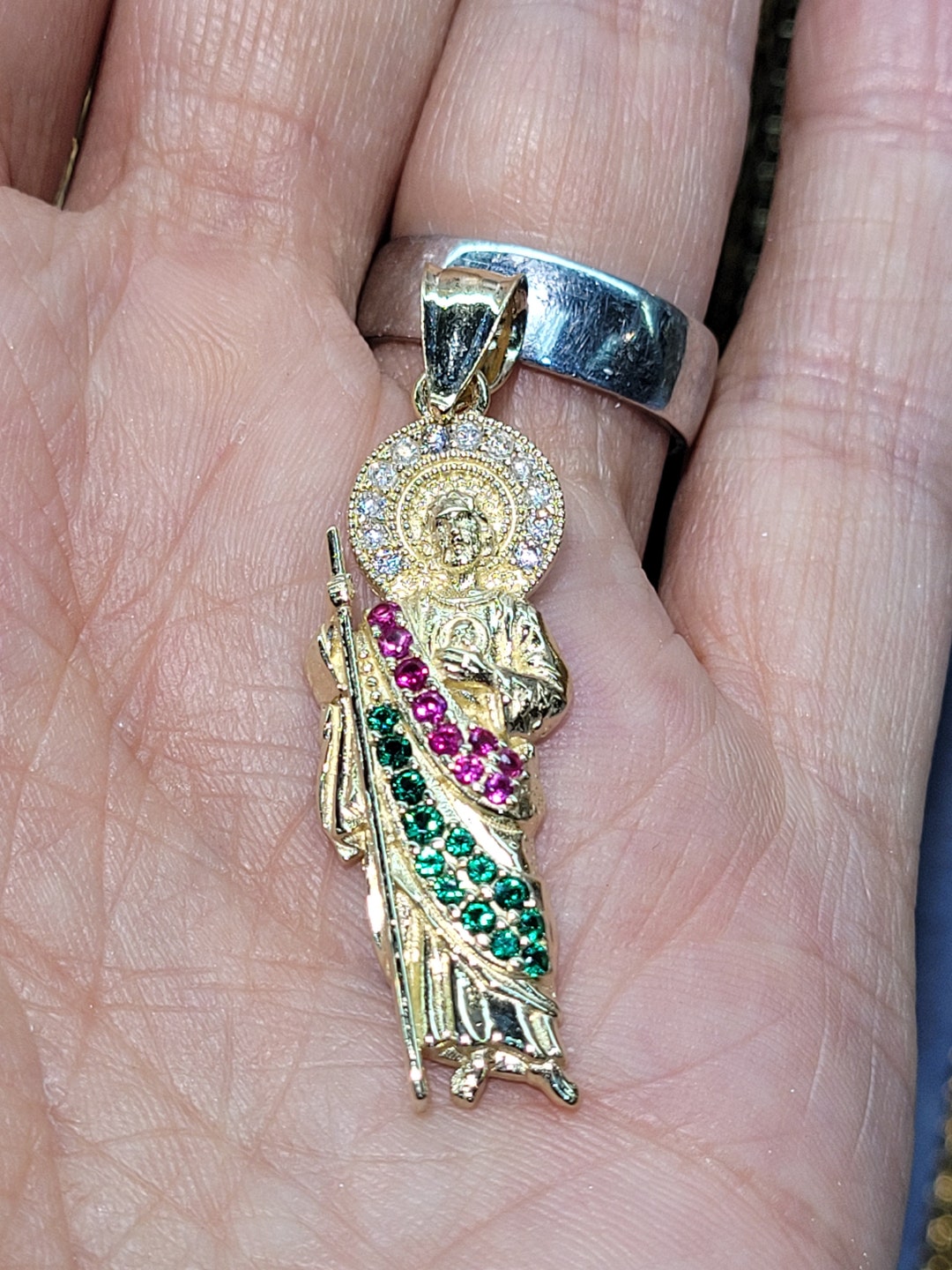 14k Yellow Gold Small Saint Jude San Judas Pendant With White - Etsy
