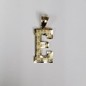 14K Gold Block Initial Diamond Cut Letter E Charm Pendant image 1