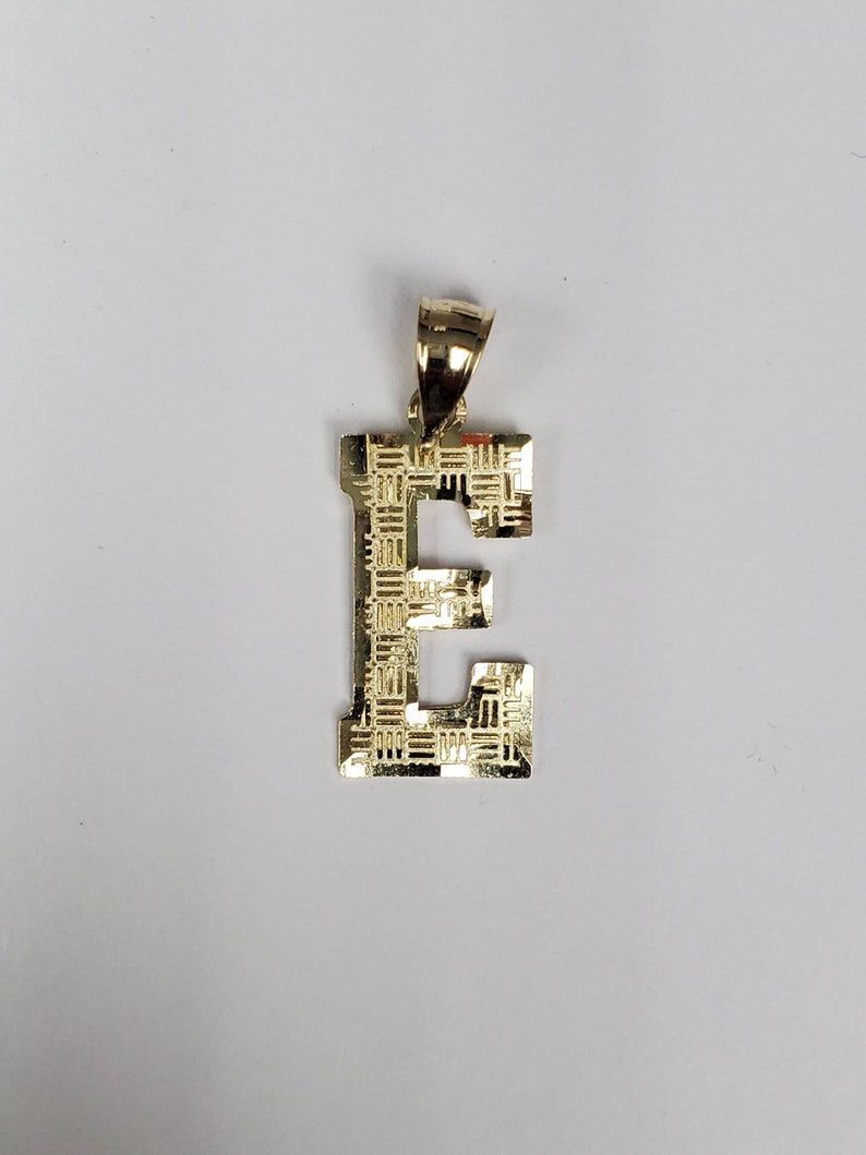 14K Gold Block Initial Diamond Cut Letter E Charm Pendant image 1