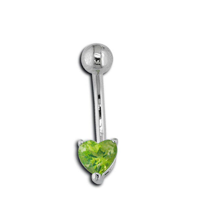 Light Green CZ Heart .925 Sterling Silver Belly Button Navel Ring
