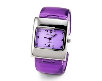 Ladies Purple Silver Tone Plastic Quartz Bracelet Watch