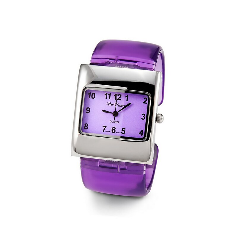 Ladies Purple Silver Tone Plastic Quartz Bracelet Watch image 1