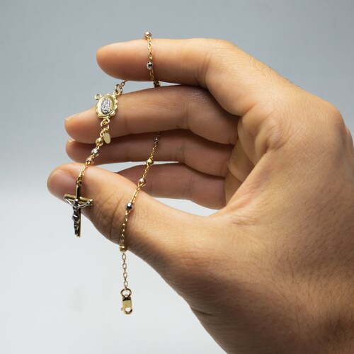 Tricolor Gold Rosary Bracelet 14k Gold Crucifix Rosary Bead Etsy