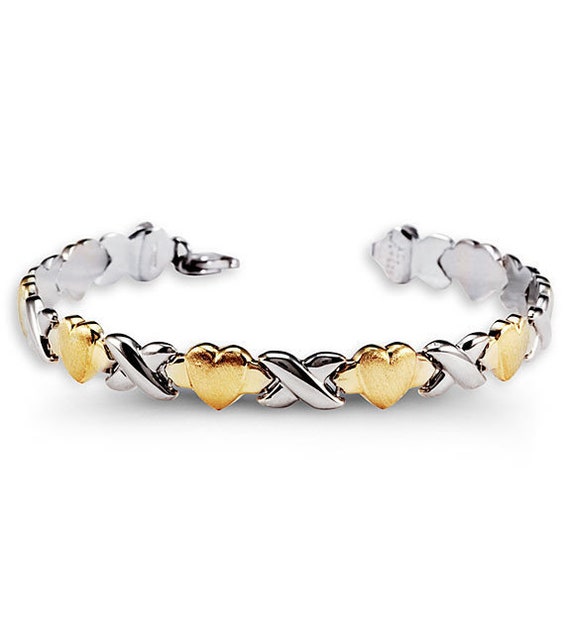 Heart Link Bracelet 10K Two-Tone Gold 7