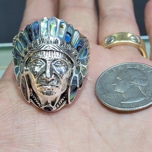 925 Silver Abalone Native American Indian Chief Ring image 6