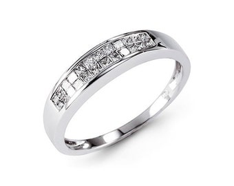 Mens 14k White Gold 0.60 Ct Princess Diamond Band Ring