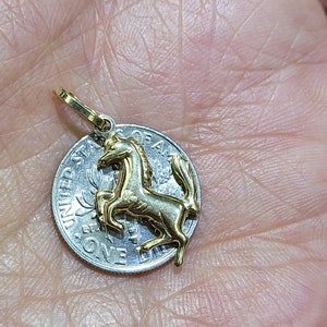 14k Yellow Gold Puffy Small Wild Prancing Horse Stallion Pendant F1 racing image 4