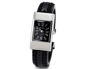 Ladies Black Sequin Silver Tone Bracelet Quartz Watch