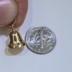 14k Yellow Gold Italian Bell Charm Pendant image 4